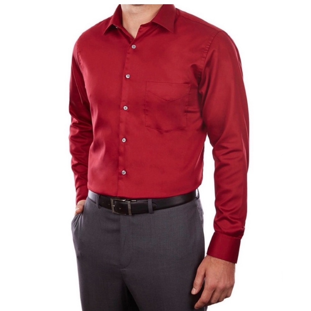 Stafford Travel Easy Care Broadcloth Long Sleeve Red Dress Shirt. Reg Fit. XL 17